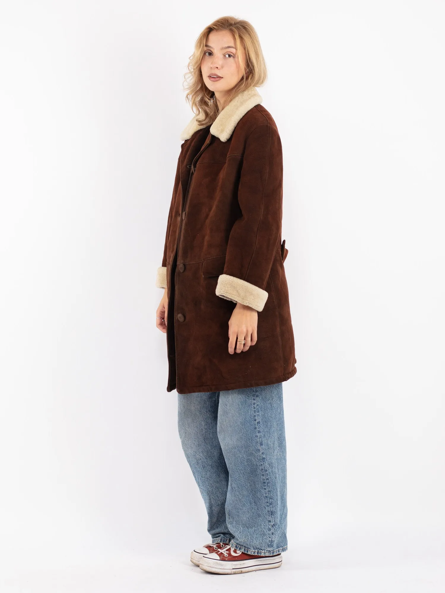 Vintage 70's Women Sheepskin Coat in Brown