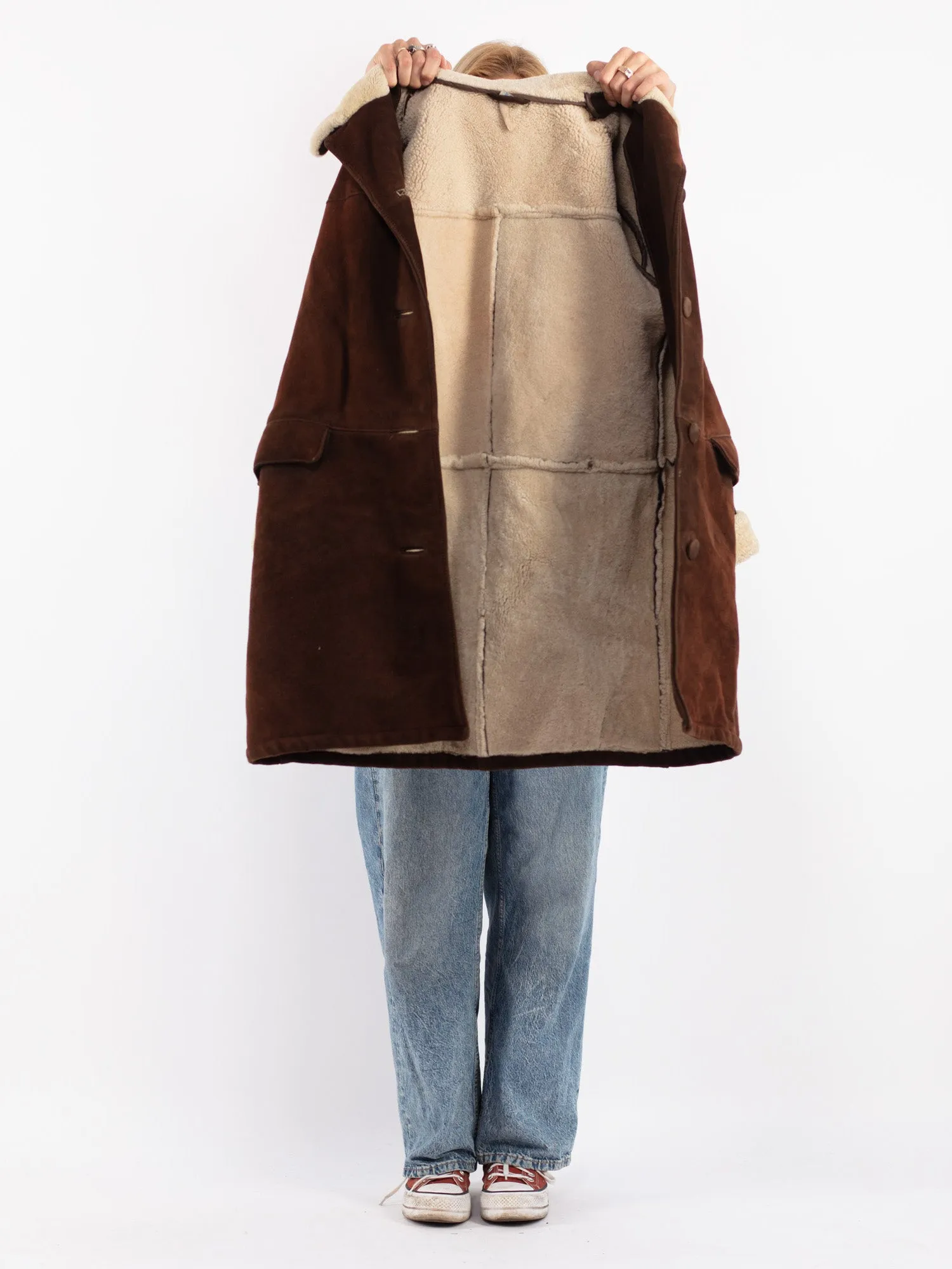 Vintage 70's Women Sheepskin Coat in Brown