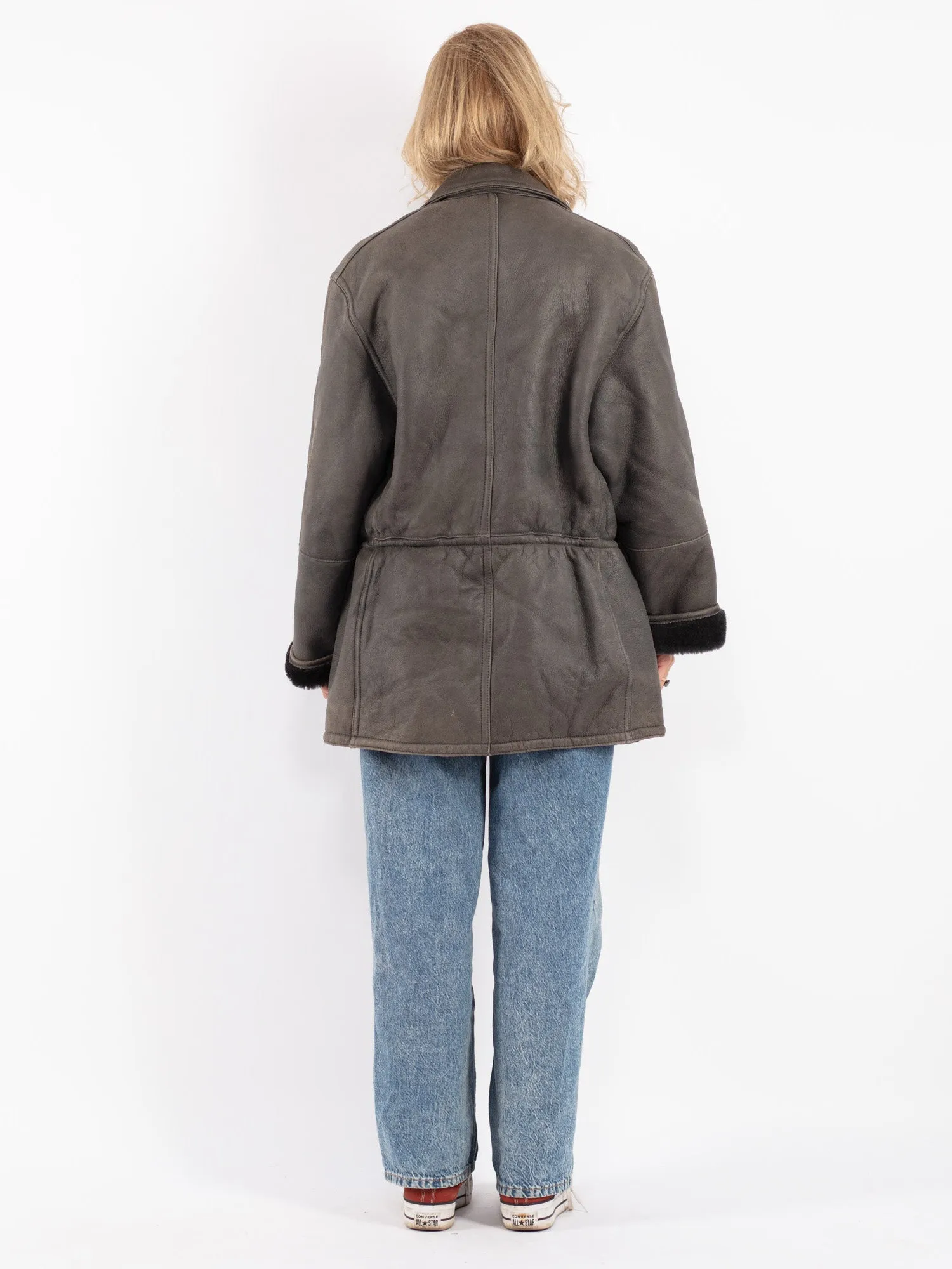 Vintage 70's Women Sheepskin Coat in Gray