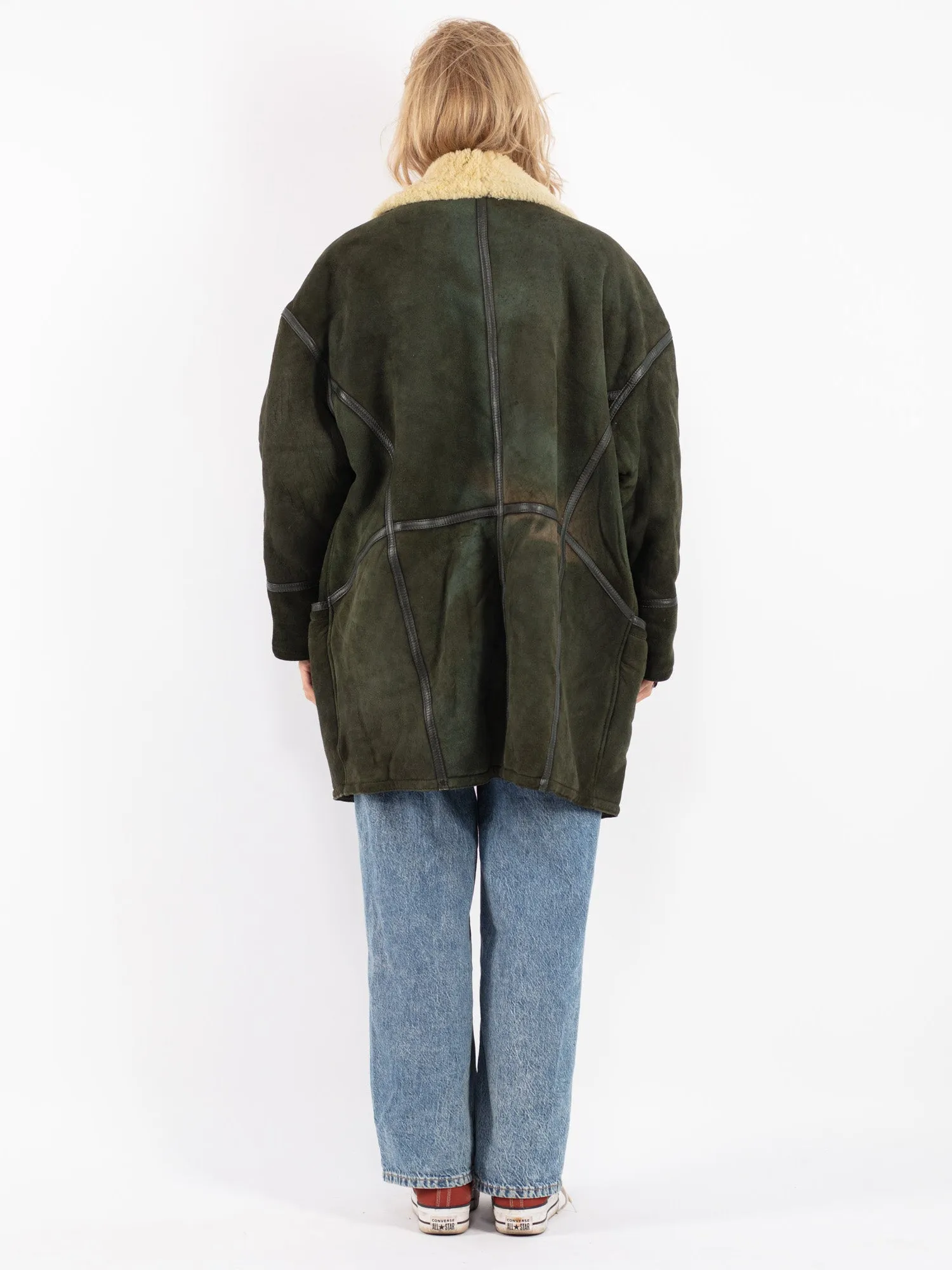 Vintage 70's Women Sheepskin Coat in Green