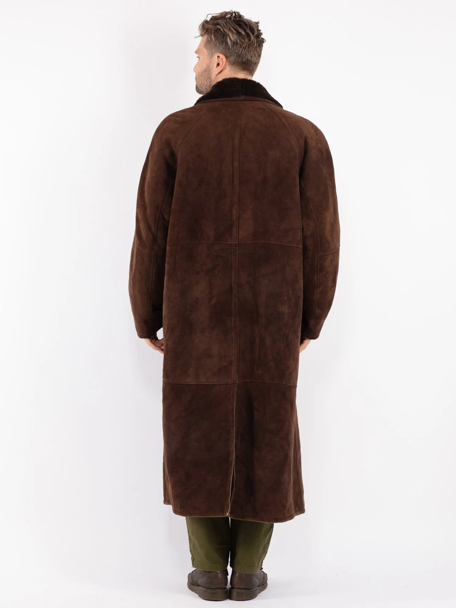 Vintage 80's Men Shearling Maxi Coat in Brown