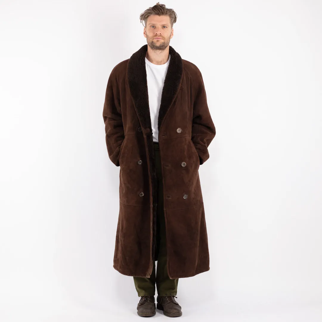 Vintage 80's Men Shearling Maxi Coat in Brown