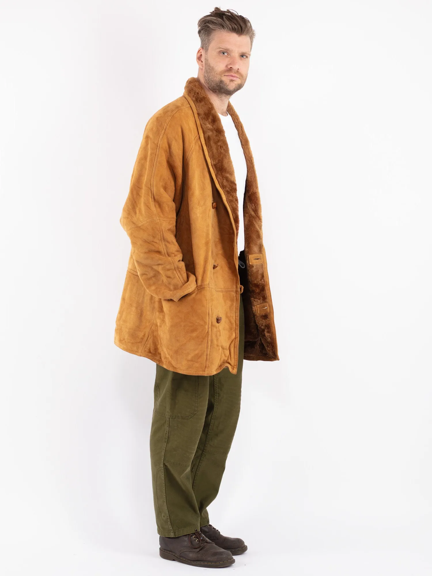 Vintage 80's Men Sheepskin Coat in Brown