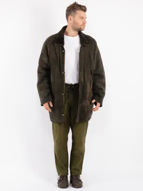 Vintage 80's Men Sheepskin Coat in Green