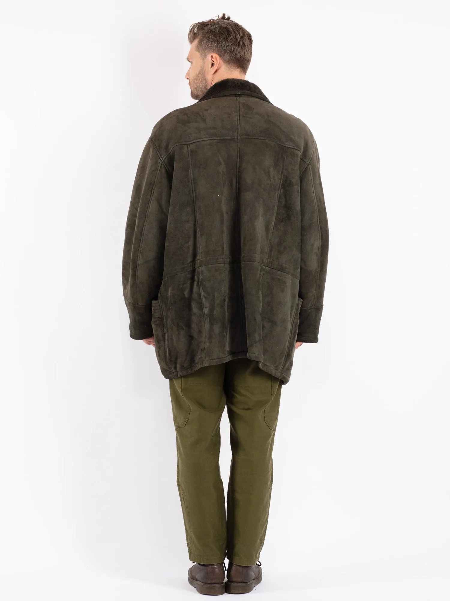 Vintage 80's Men Sheepskin Coat in Green