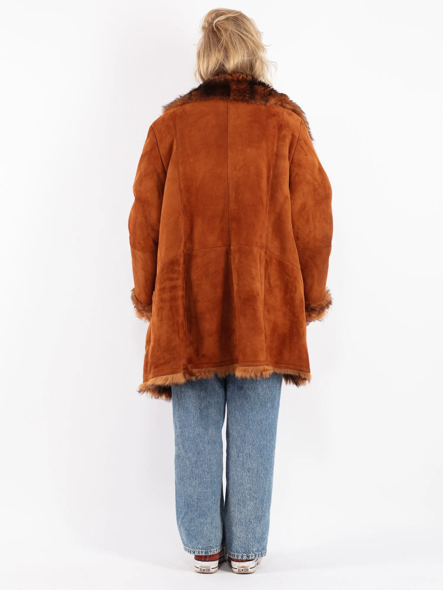 Vintage 80's Women Oversized Shearling Coat in Brown