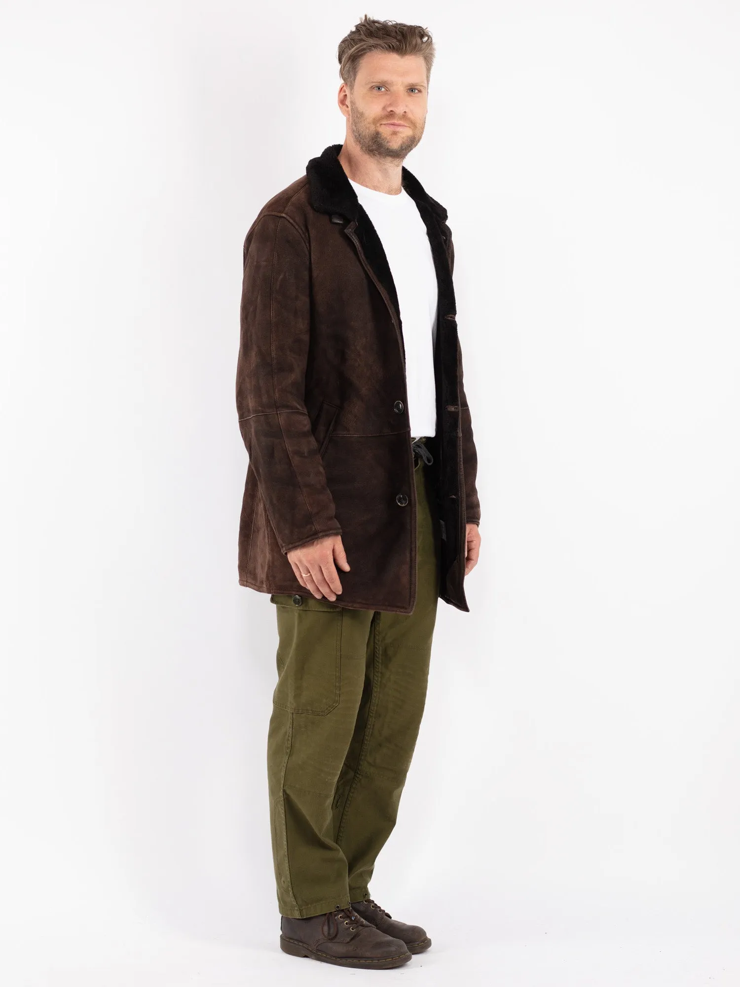 Vintage 90's Men Shearling Coat in Brown