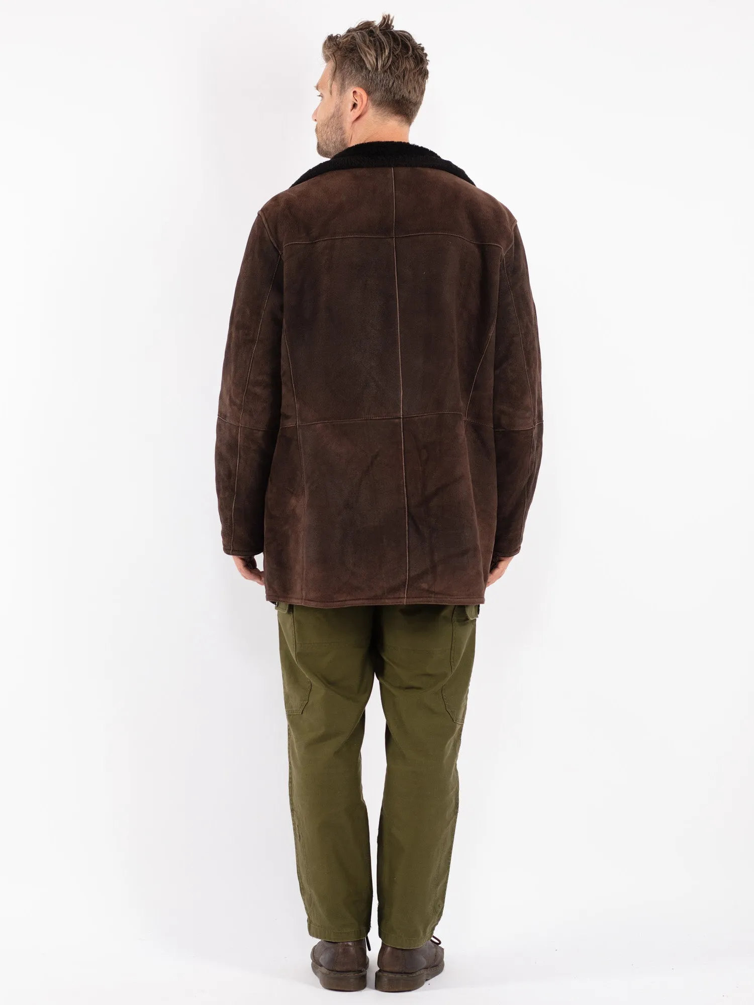 Vintage 90's Men Shearling Coat in Brown