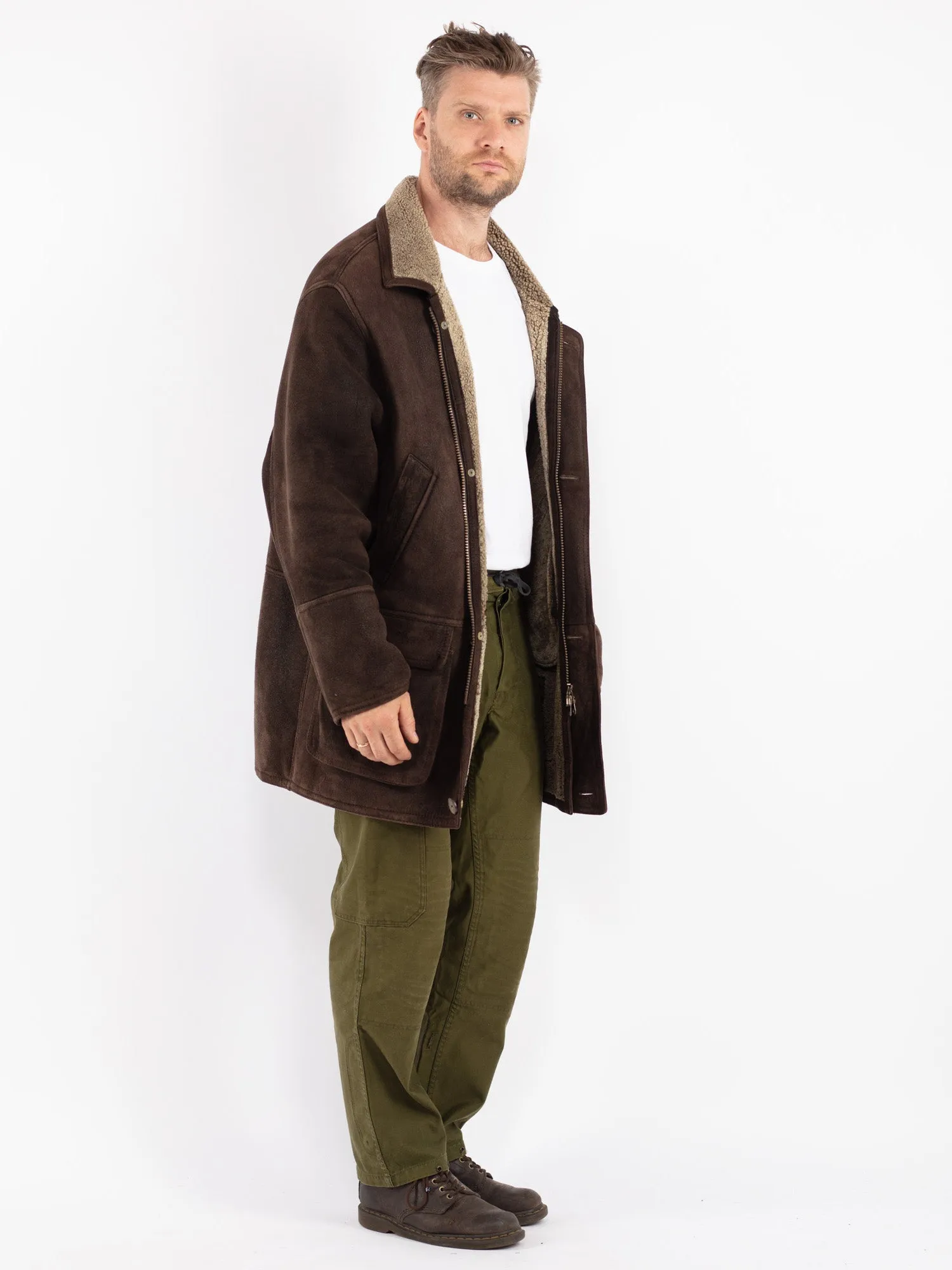 Vintage 90's Men Sheepskin Coat in Brown