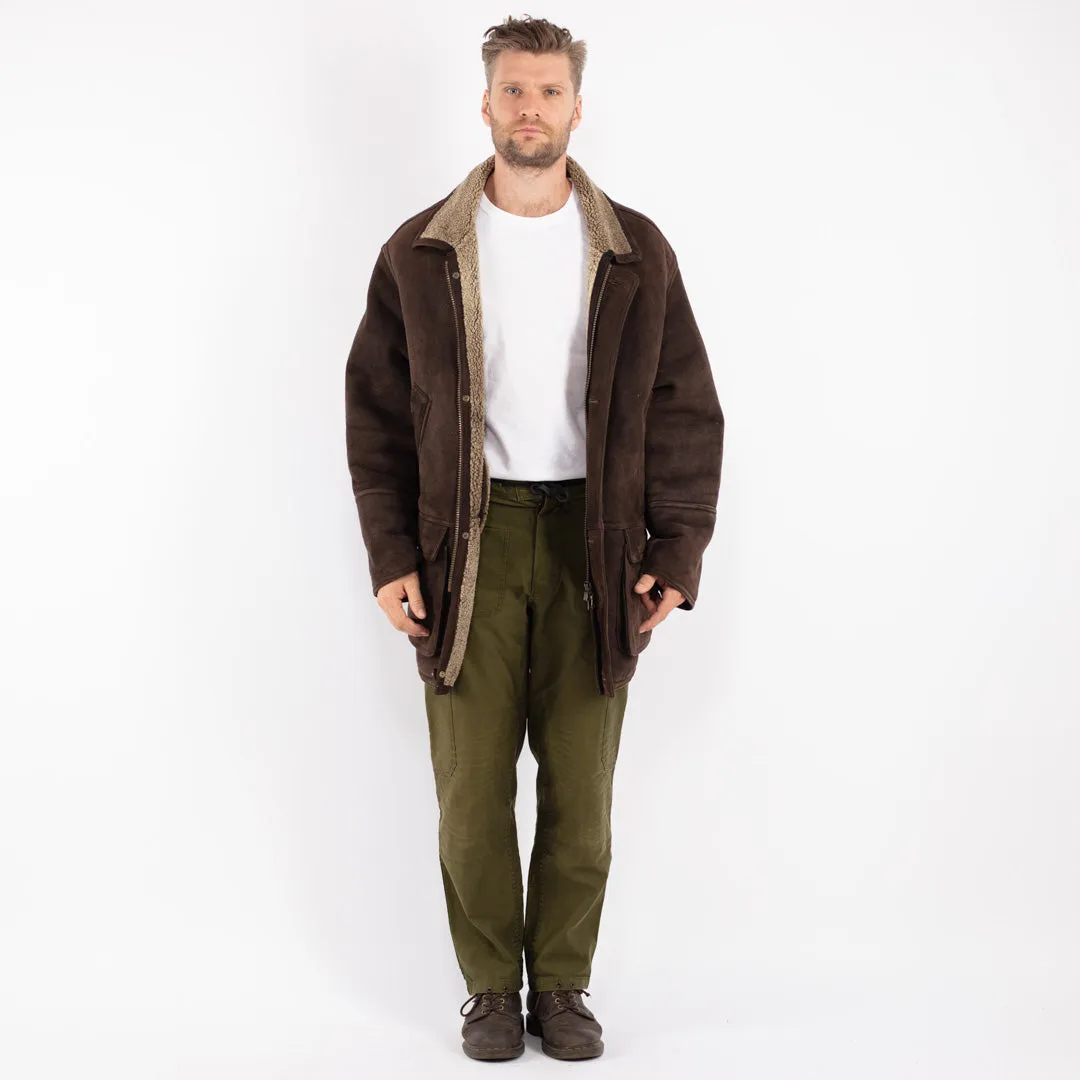 Vintage 90's Men Sheepskin Coat in Brown