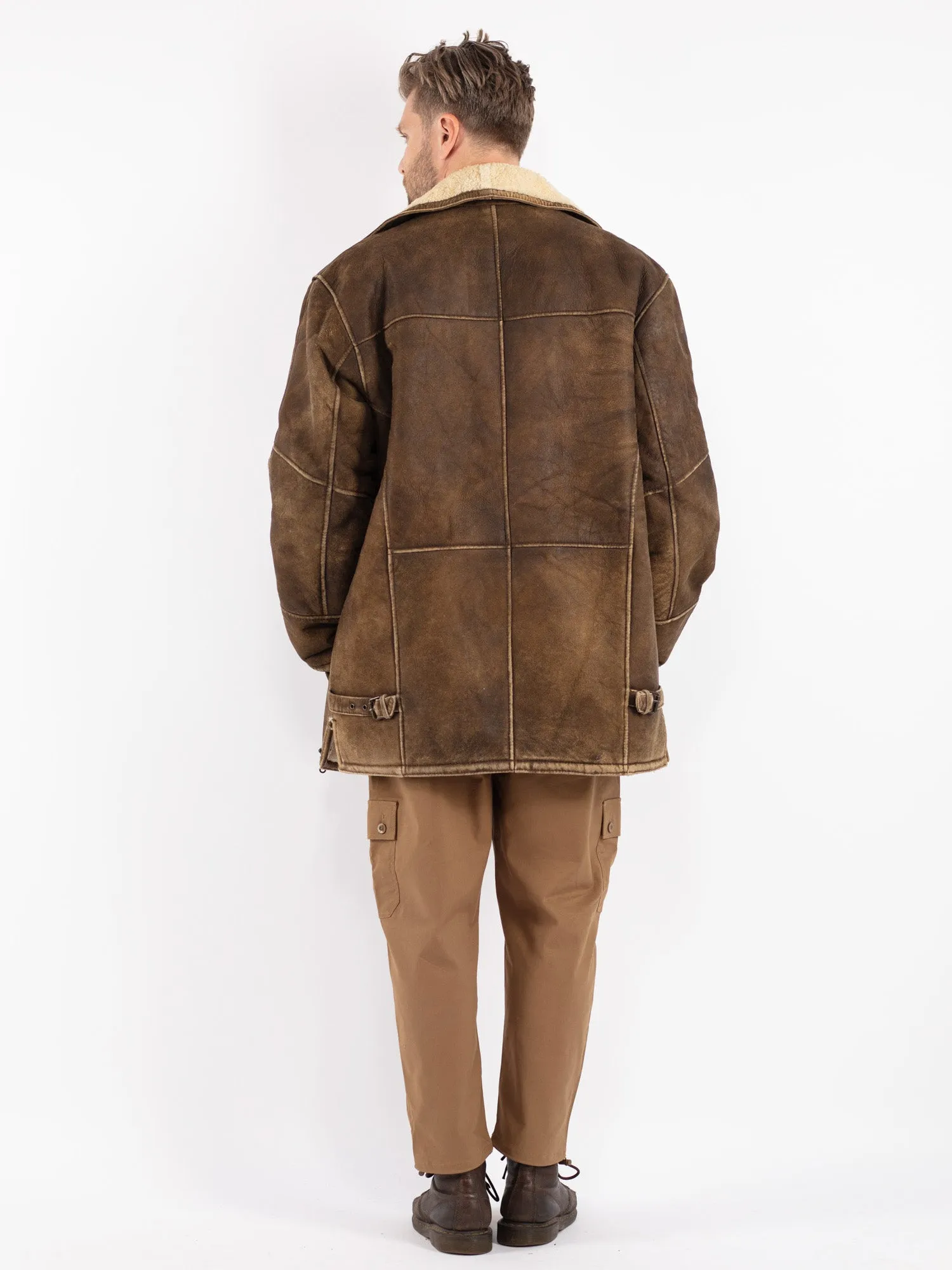 Vintage 90's Men Sheepskin Shearling Coat in Brown