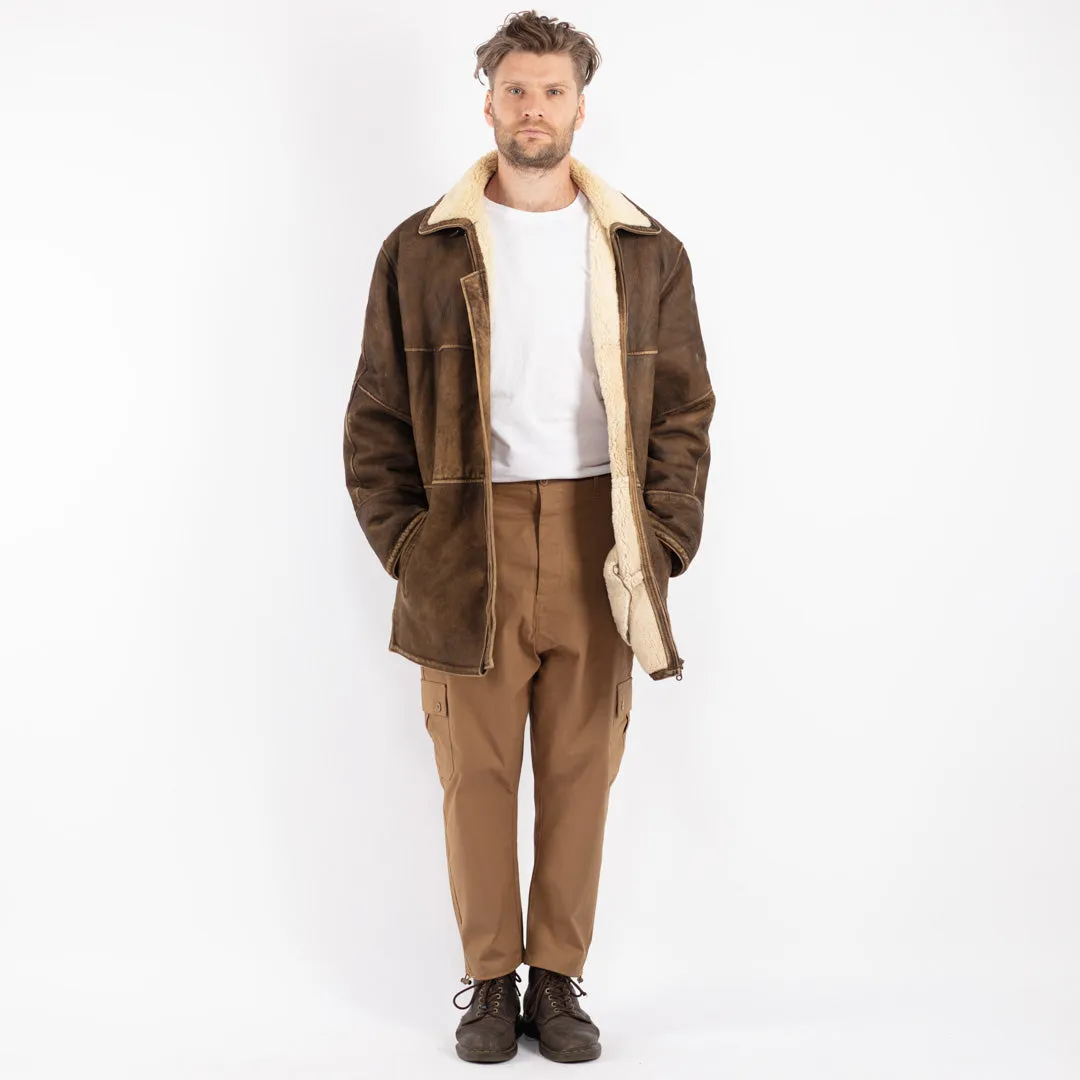 Vintage 90's Men Sheepskin Shearling Coat in Brown