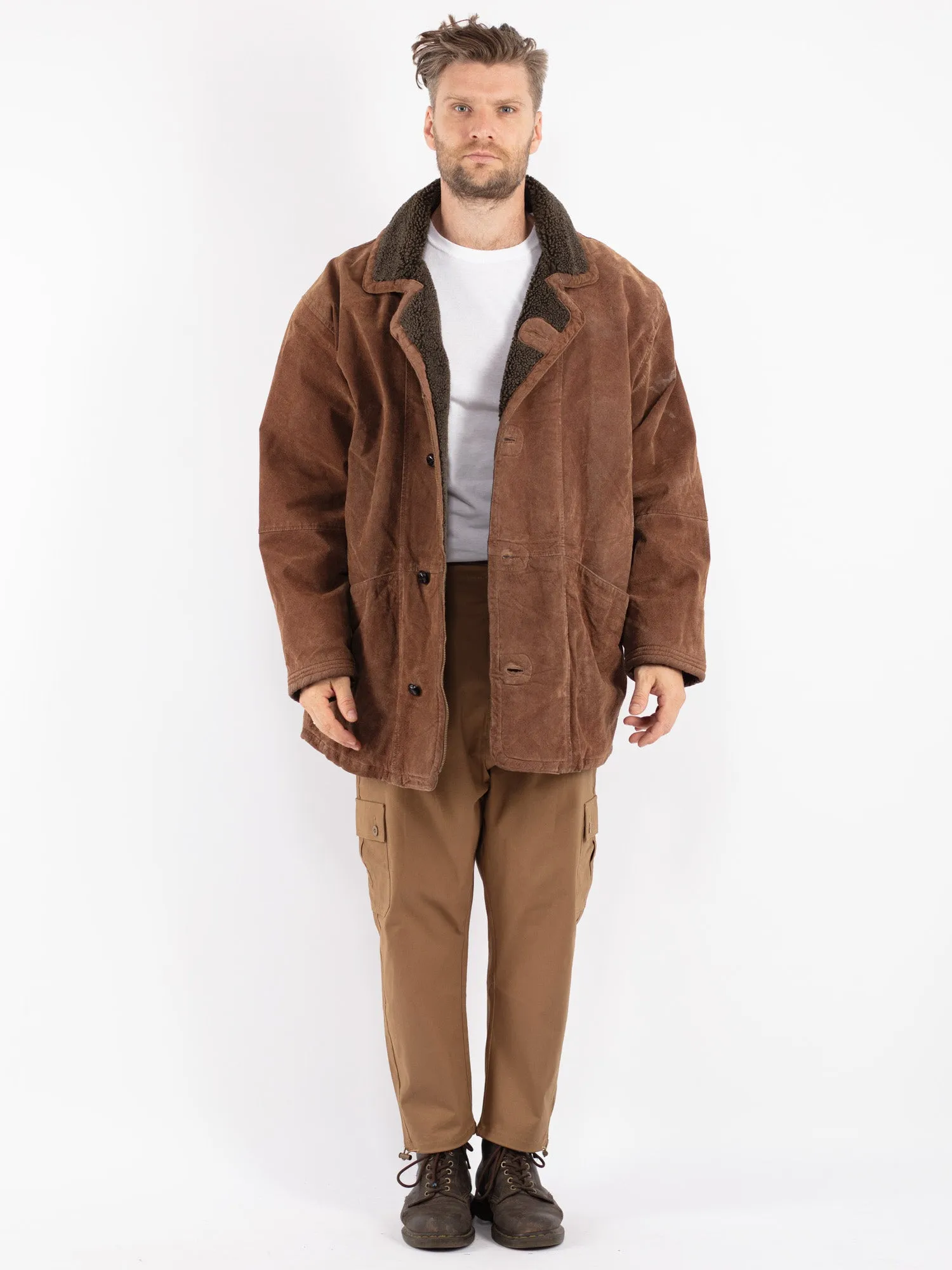 Vintage 90's Men Suede Sherpa Coat in Brown