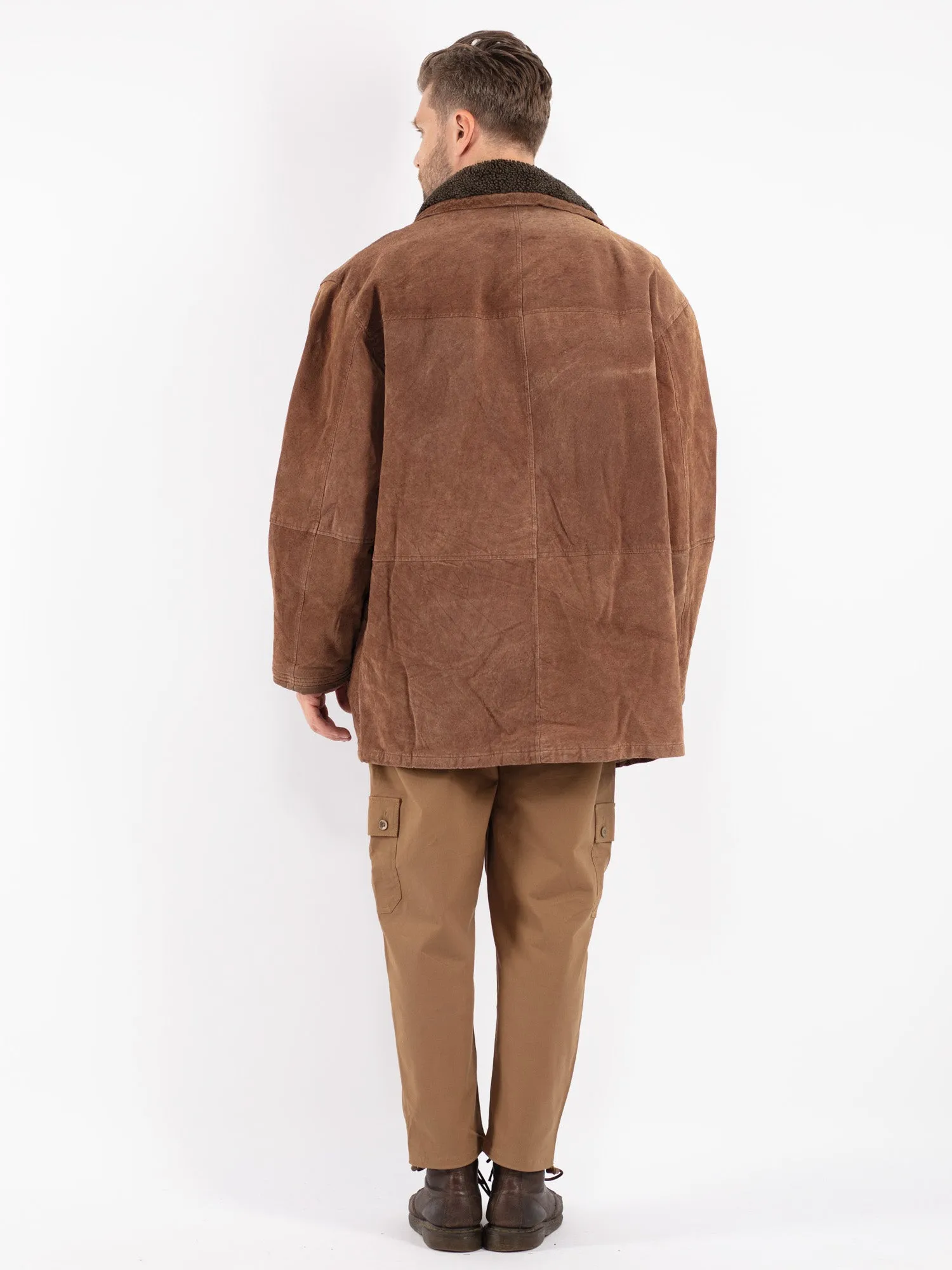 Vintage 90's Men Suede Sherpa Coat in Brown