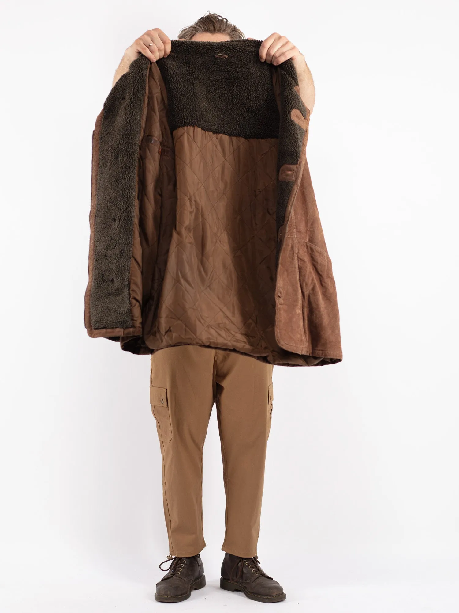 Vintage 90's Men Suede Sherpa Coat in Brown