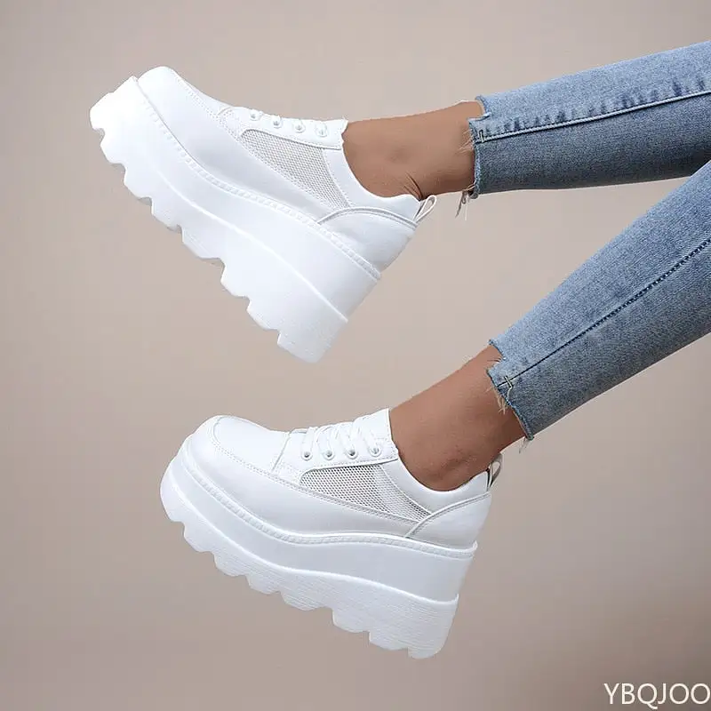 White Wedge Sneakers Shoes Platform Breathable Hollow Shoes