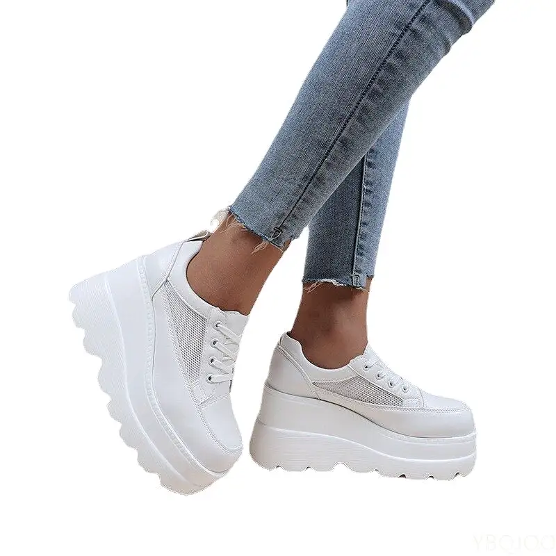 White Wedge Sneakers Shoes Platform Breathable Hollow Shoes