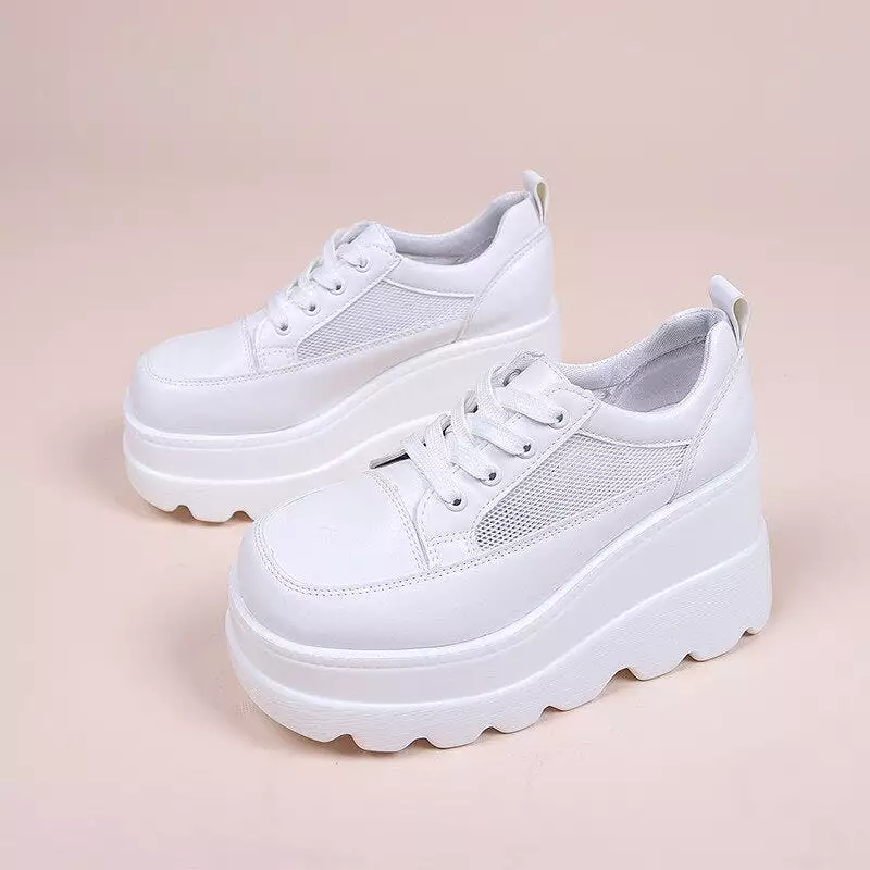 White Wedge Sneakers Shoes Platform Breathable Hollow Shoes