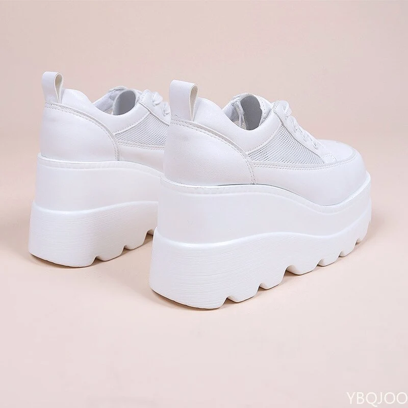 White Wedge Sneakers Shoes Platform Breathable Hollow Shoes