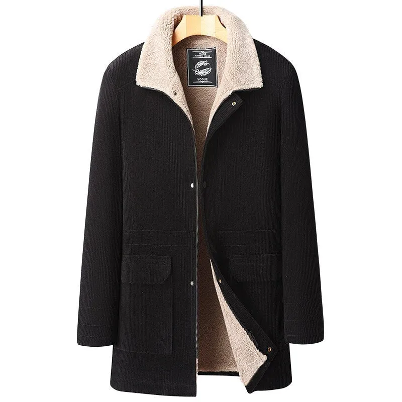 Winter Casual Solid Wool Blend Solid Pattern Outerwear Coat for Men