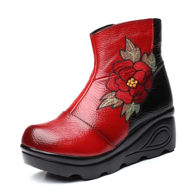 Winter Embroidery Shoes Woman Outdoor Western Flat Heels Female Platform Boot