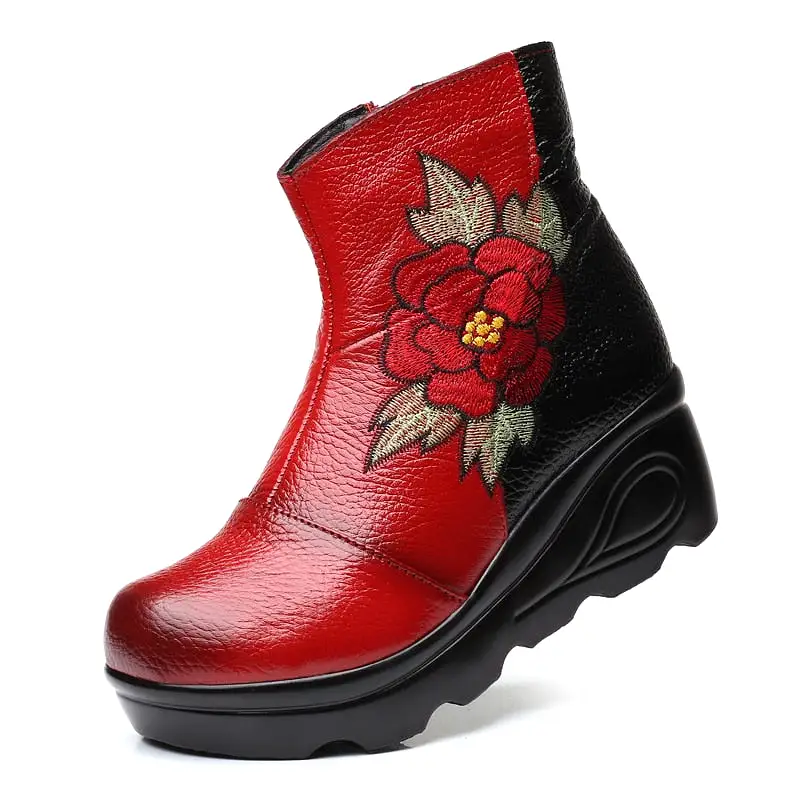 Winter Embroidery Shoes Woman Outdoor Western Flat Heels Female Platform Boot