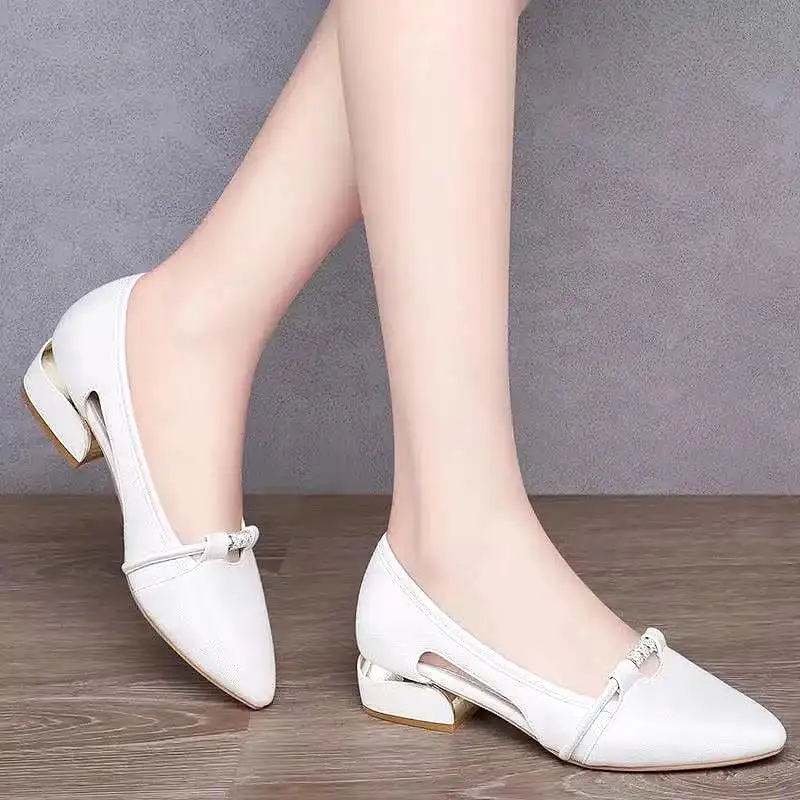 Women Fashion Black Mesh Breathable Square Heel Shoes Lady Golden Comfort Autumn Style Heels A9399