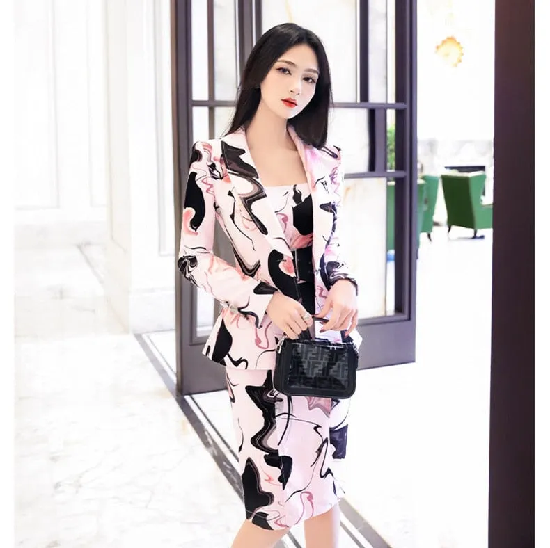 Women's Autumn Zipper Fly Fashion Casual Coat Dress Two Piece Suit