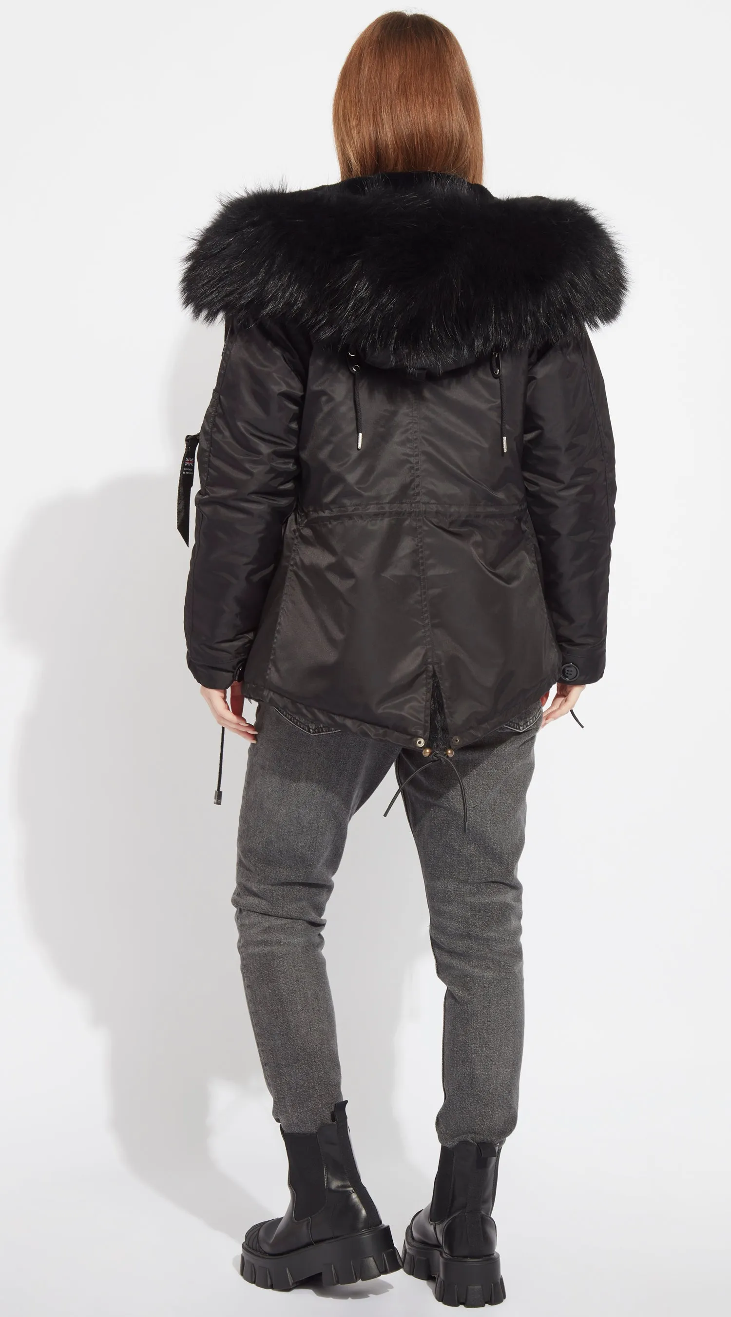 Womens Black Water-Repellent Luxy Fur Parka - Black