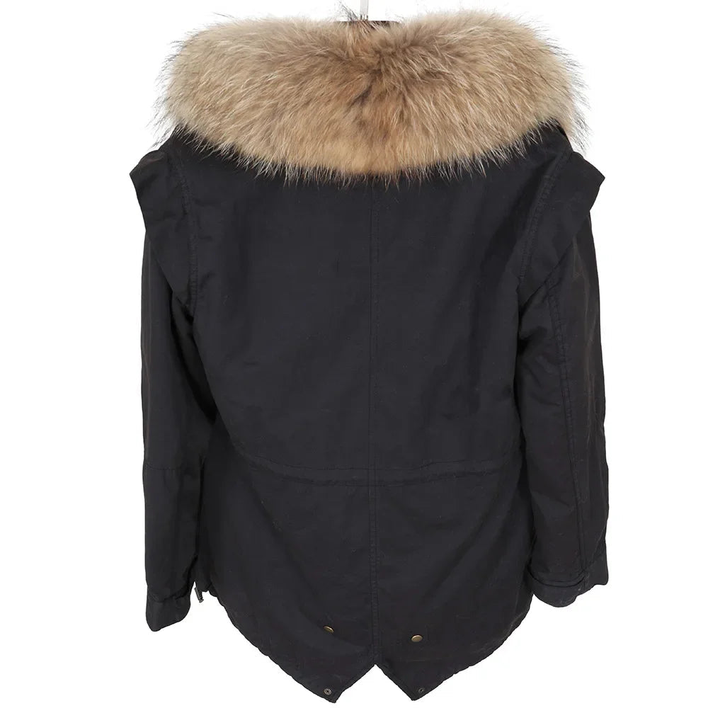 Women's Korean Style Natural Scorpion Fur Collar Cotton Long Winter Coat