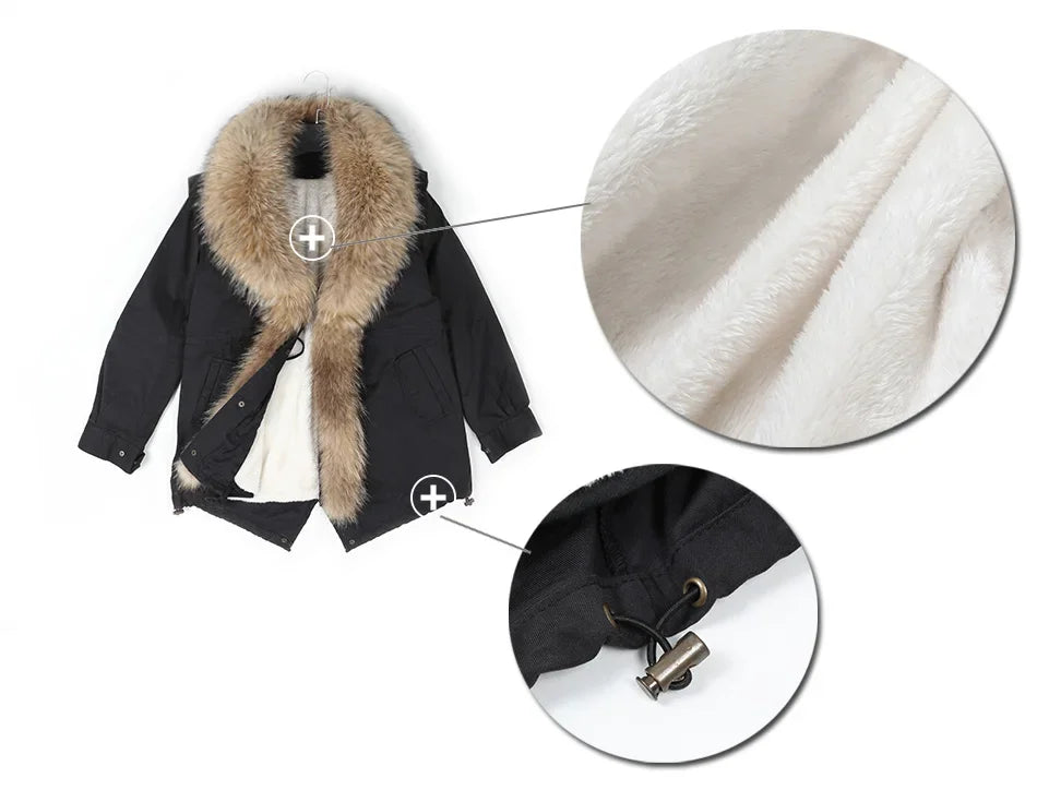 Women's Korean Style Natural Scorpion Fur Collar Cotton Long Winter Coat