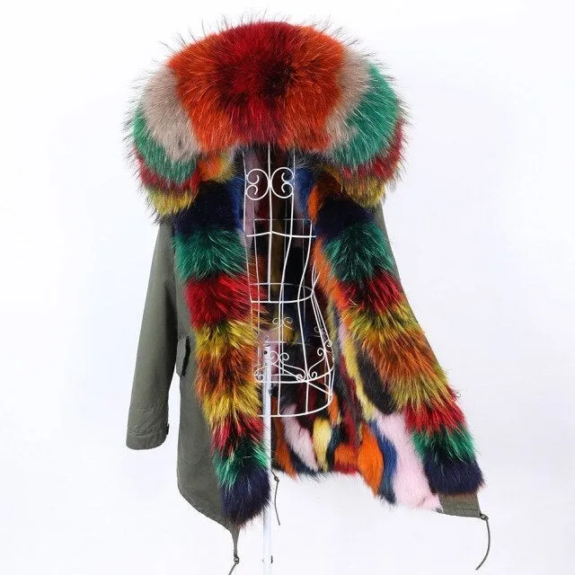 Women's Winter Big Fur Hooded Coat Jacket with Removable Fox Fur Lining