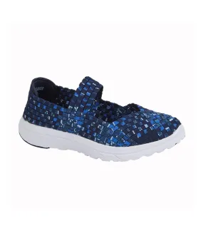 Womens/ladies elasticated interlaced bar shoes blue/navy Dek